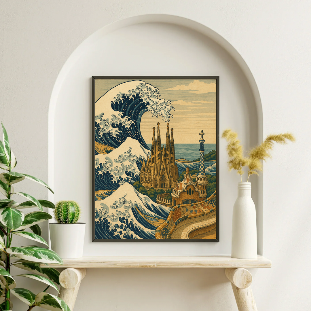 Barcelona City Poster | Sagrada Familia & Park Güell Wall Art | Modern Travel Print | 50x70 cm High Resolution