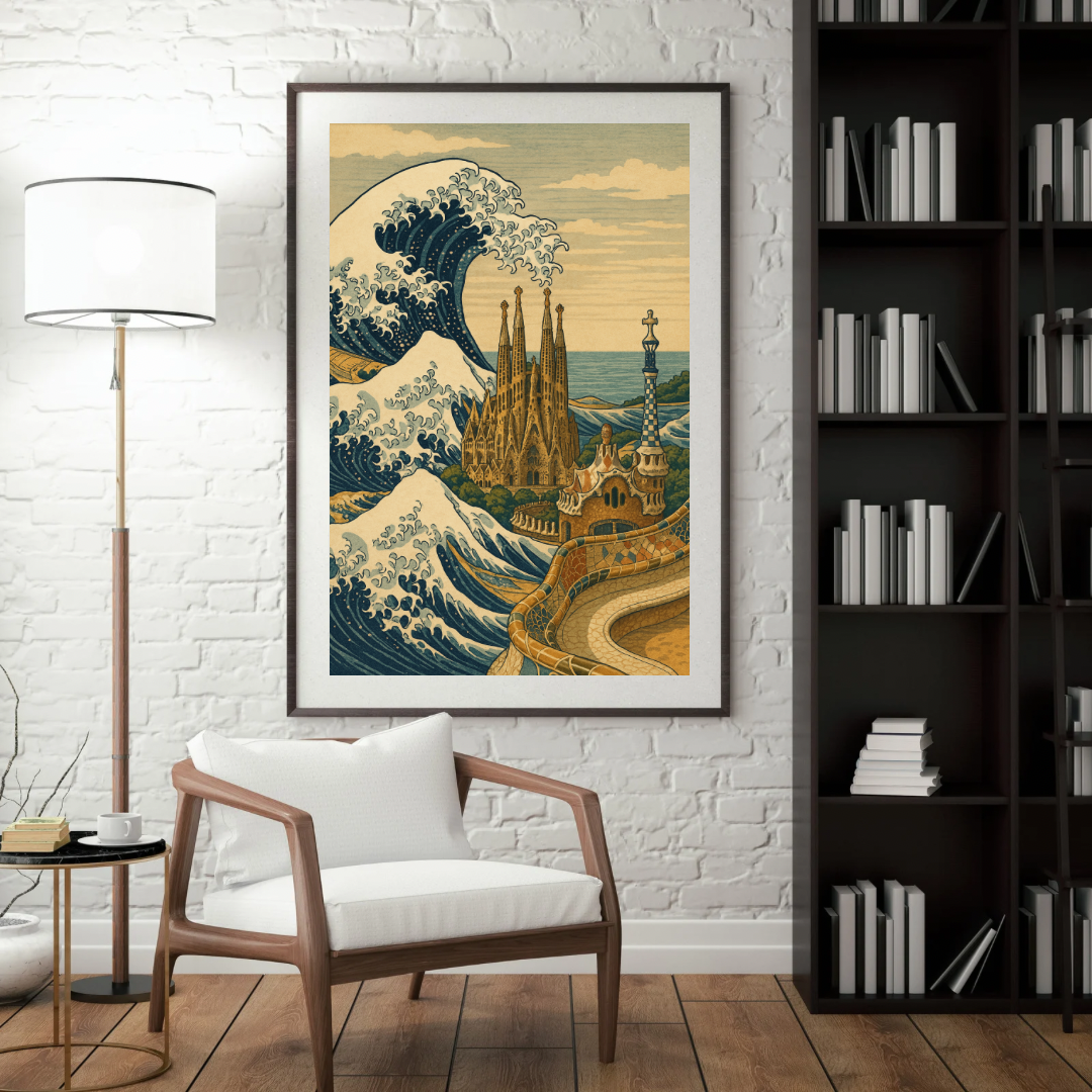 Barcelona City Poster | Sagrada Familia & Park Güell Wall Art | Modern Travel Print | 50x70 cm High Resolution